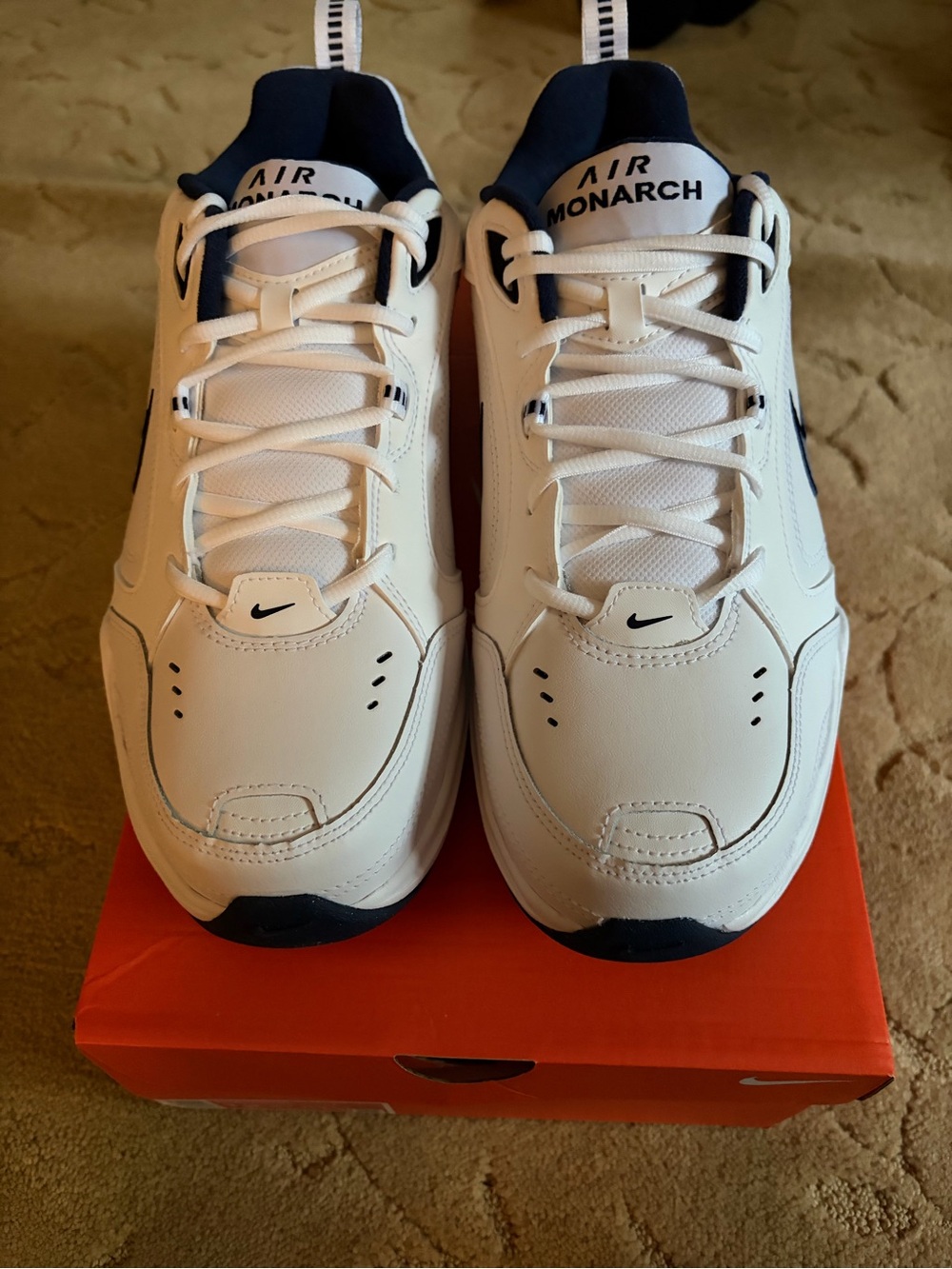 Nike Air Monarchs White and Navy Lace-Up Sneakers (11.5 and 12 W) MULTIPLE AVAIL